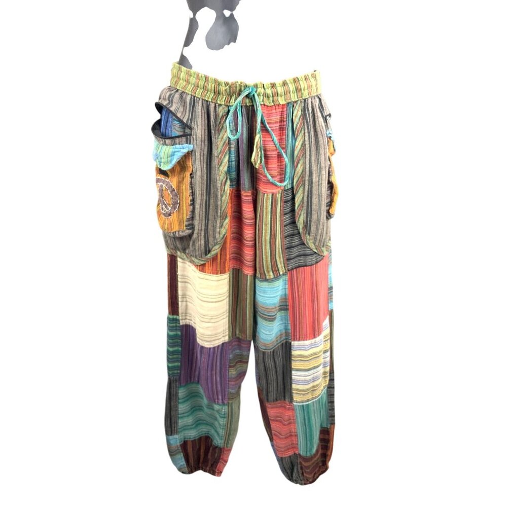 Rising international pants patchwork 70s hippie b… - image 3